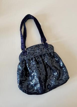 Стильная синяя сумочка-клатч в пайетках с короткой ручкой monsoon accessorize2 фото
