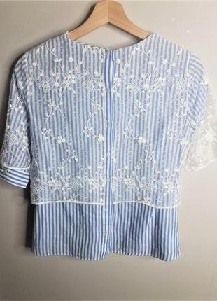 Дуже красива стильна блуза топ в смужку з гепюром оригінальний крій в ідеальному стані 🖤zara 🖤4 фото