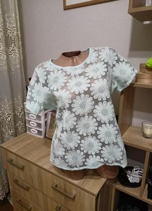 Прозора річна блуза футболка в квіти,прозора футболка блузка