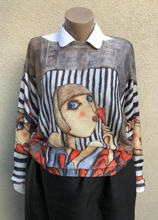 Трикотажный реглан,джемпер,кофта в модный принт,италия