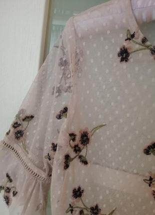 Лавандовая сетчатая блуза сетка с вышивкой4 фото