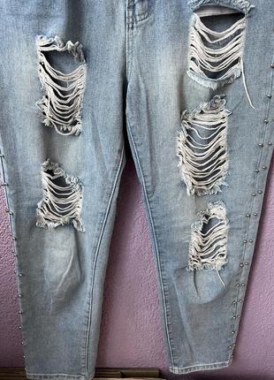 Рванные джинсы с бусинами shein высокая посадка mom4 фото