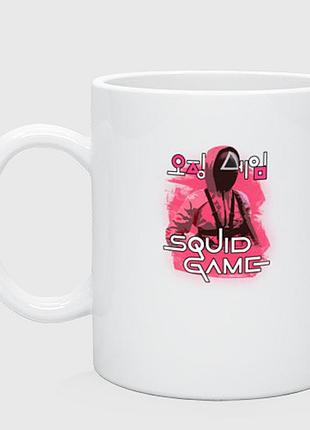 Белая кружка (чашка) с принтом мерч игра в кальмара (오징어게임) squid game 2