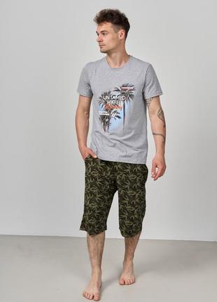 Чоловічий комплект з шортами у кольорі хакі1 фото