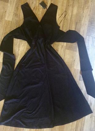 Шикарное чёрное новое длинное платье с v-образным вырезом  из новой коллекции massimo dutti размер m,l4 фото
