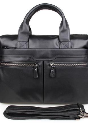 Кожаная сумка черная мужская 7122a (мессенджер, портфель)3 фото