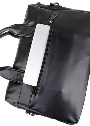 Кожаная сумка черная мужская 7122a (мессенджер, портфель)5 фото