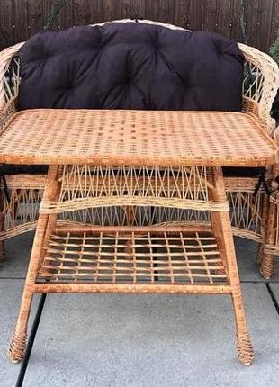 Удобная мебель из лозы с коричневыми подушками2 фото