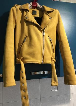 Куртка замш, косуха гірчічна, вітровка жовта2 фото
