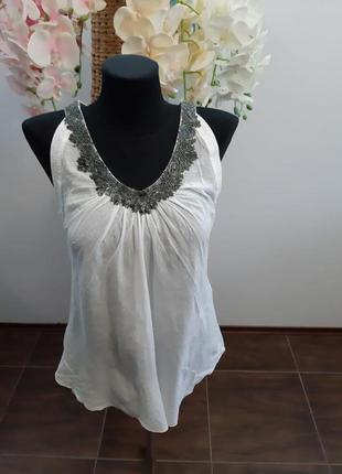 Блуза майка италия лен расшита бисером5 фото