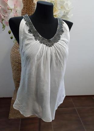 Блуза майка италия лен расшита бисером6 фото