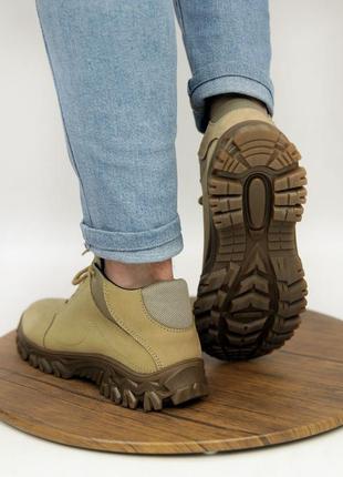Тактические ботинки (кроссовки) мужские бежевые (из натуральной кожи,нубука) летние - мужская тактическая обувь 20227 фото