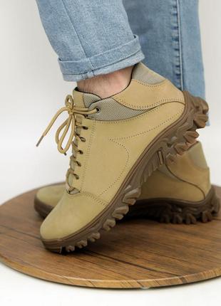 Тактические ботинки (кроссовки) мужские бежевые (из натуральной кожи,нубука) летние - мужская тактическая обувь 20222 фото