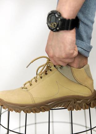 Тактические ботинки (кроссовки) мужские бежевые (из натуральной кожи,нубука) летние - мужская тактическая обувь 20223 фото