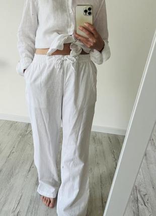 Штани палаццо штани бавовняні білі льняні2 фото