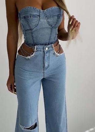 Эксклюзивные джинсы с цепочками по бокам от plt3 фото