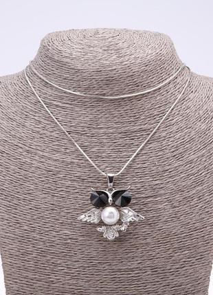 Подвеска на цепочке сова с жемчужинкой черные глазки