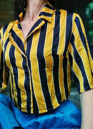 Рубашка жакет летний блуза в полоску укороченный короткий атласный атлас diffuse кроп топ3 фото