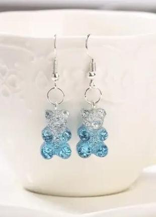 Сережки в виде мармеладных мишек, серый + глубой с блетсками - размер мишки 1,6*1см, смола