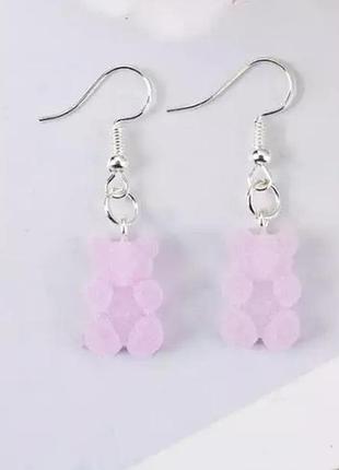 Детские серьги мишки сиреневые - размер мишки 1,7см, смола