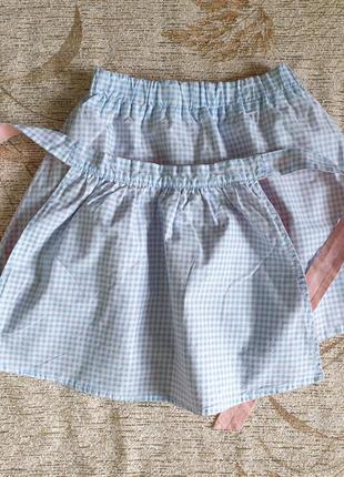 Двухсторонняя, клетчатая, в горошек юбка, юбочка с фартухом2 фото