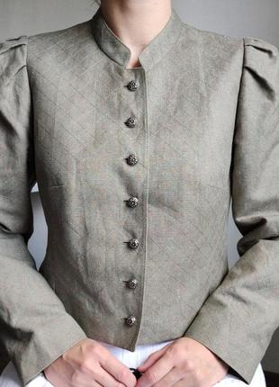 Жакет винтажный пиджак объемные рукава хлопок лен старинный австрия серый2 фото