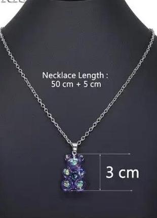 Украшения с мишками кулон, сиреневый с перламутром - длина цепочки 50см, смола, цинковый сплав