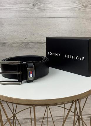 Кожаный, черный ремень пояс / чоловічий, шкіряний ремінь tommy hilfiger