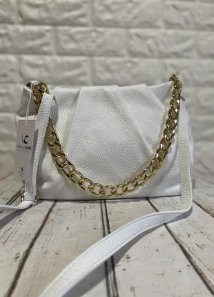 Біла шкіряна сумка багет італія 🇮🇹 нова колекція