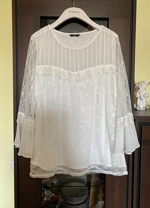 Белая кружевная блузка батал m&co