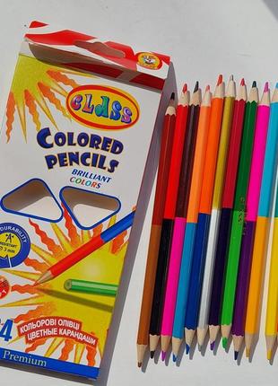 Цветные карандаши двусторонние 24 цвета / кольорові олівці1 фото