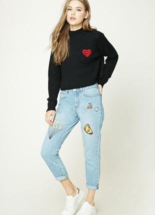 Джинси мам з нашивками mom jeans американського бренду forever 214 фото