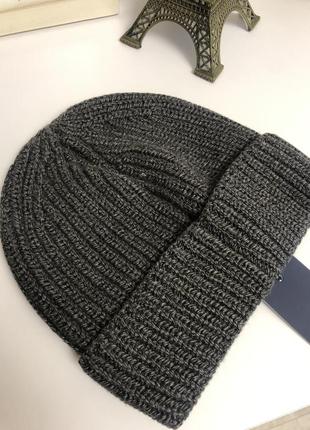 Шапка tommy hilfiger jeans basic ribbed beanie in charcoal2 фото