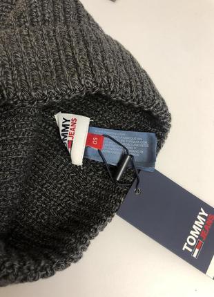 Шапка tommy hilfiger jeans basic ribbed beanie in charcoal3 фото