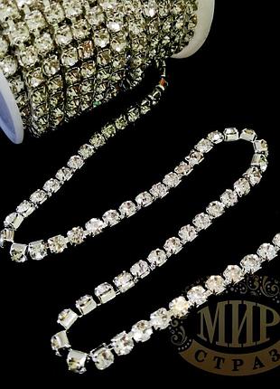 Стразовая цепочка высокого качества, цвет сrystal ss10 (2,8mm), 1м