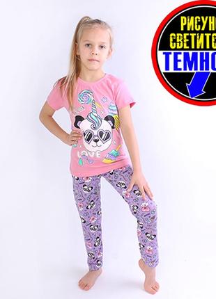Піжама для дівчинки футболка+лосинки панда світяшка1 фото