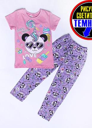 Піжама для дівчинки футболка+лосинки панда світяшка2 фото