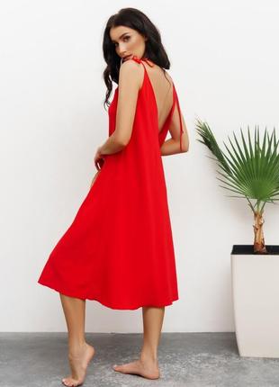 Шикарне розкльошені сукні міді однотонне плаття кльош плаття-кльош червоне плаття на бретельках сукню в білизняному стилі білизняний плаття комбінація3 фото