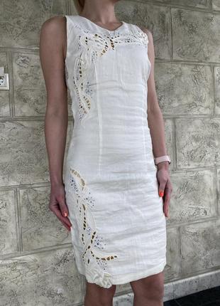 Sassofono платье из льна нарядное белое