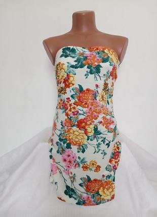 Короткое платье без бретелей цветочный принт, colin's, размер s-m