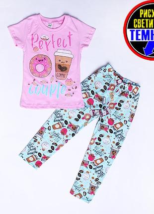 Піжама для дівчинки футболка +лосинки пончик з кавою2 фото