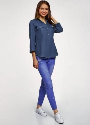 S-m нова лляна синя жіноча сорочка блузка блуза льон2 фото