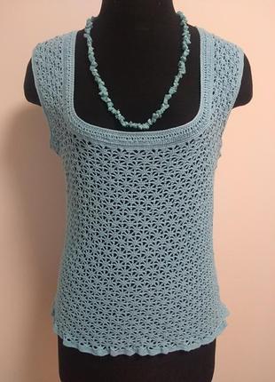 Блузка бирюза ручной работы 100%хлопок.