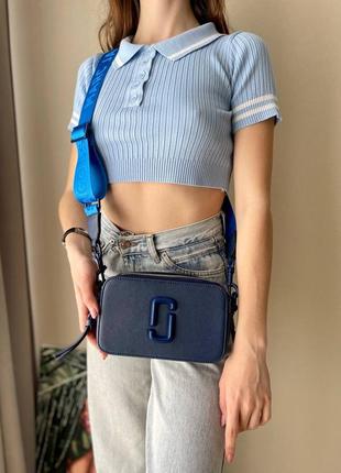 Marc jacobs total dark blue logo новинка трендова жіноча сумочка марк джейкобс індиго темно синя блакитна брендова сумка індиго блакитна синя6 фото