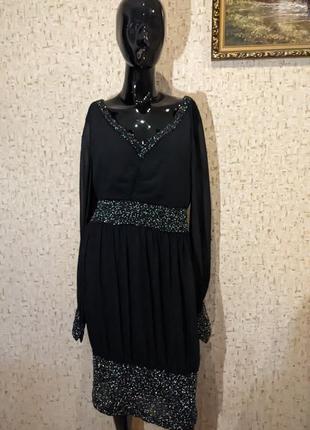 Шикарне вечірнє плаття з обробкою з бісеру 48 розмір