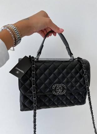 Розкішна чорна сумка в стилі шанель chanel black брендовий шикарна чорна сумочка