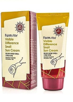 Сонцезахисний крем з улиточным муцином farmstay la ferme visible difference snail sun cream spf 501 фото