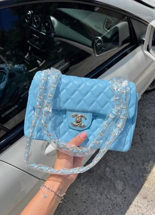 Розкішна брендова блакитна сумочка в стилі шанель chanel 25 blue голубая яркая сумка под бренд