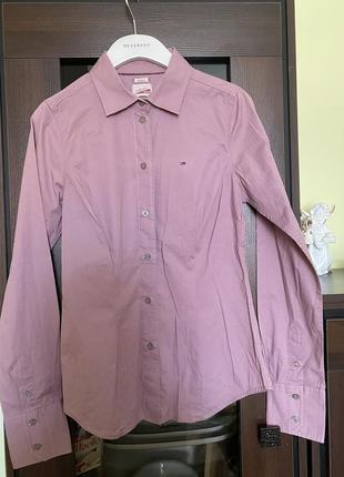 Котоновая лиловая рубашка tommy hilfiger1 фото