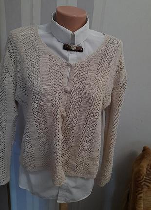 Вязаная летняя кофта кардиган ажурный этно бохо стиль блузка